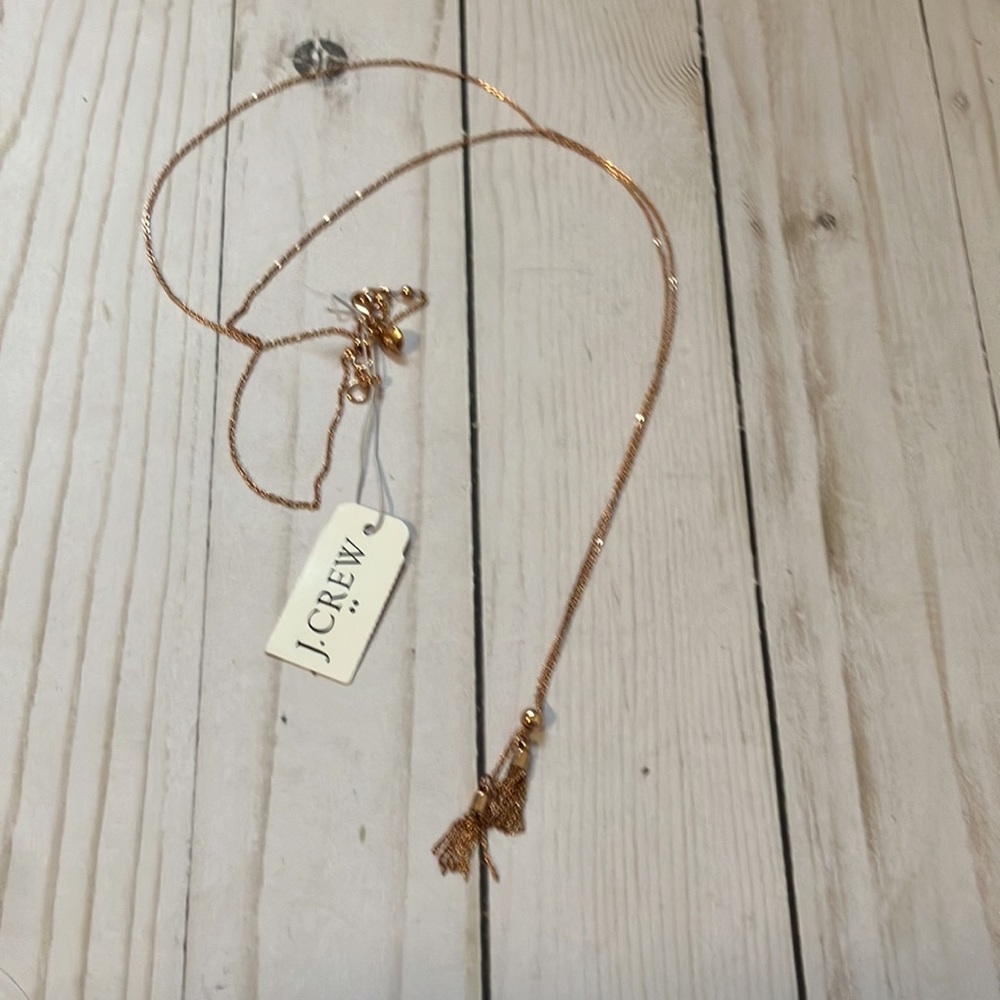 J Crew rose gold delicate double tassel pendant long chain necklace NWT